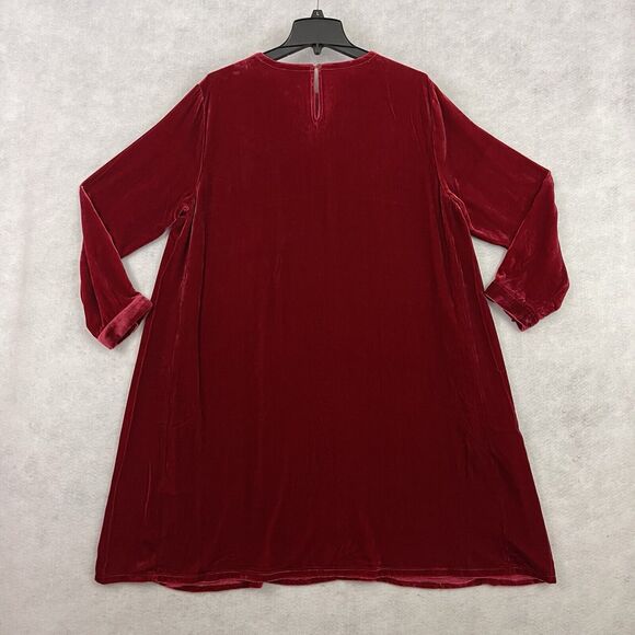 Eileen Fisher Red Velvet Silk Blend Dress Women’s Large Long Sleeve NWT $348 - Picture 8 of 16